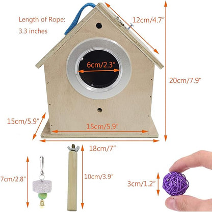 Hamiledyi Bird Nesting Box, Parakeet Breeding Box Wood Parrot Nesting House Cockatiel Mating Aviary Cage Box for Parakeet Budgie Conure Lovebirds