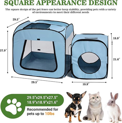 Royizen Puppy Cat Tent Playpen Foldable Waterproof Dog Crate Kennel Indoor Outdoor Portable Playpen Kitten and Small Pets Pop Up Kennel Cat Travel Carrier with Litter Box Enclosure, Light Blue
