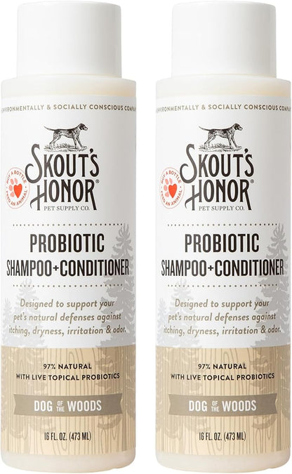 Skout's Honor Probiotic Pet Shampoo & Conditioner with Avocado Oil & Omega-3s, 97% Natural, Paraben & Sulfate-Free, Cruelty-Free, 16oz, Dog of The Woods, 2-Pack