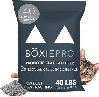 Boxie Probiotic Cat Litter, 40 Day Odor Control, Clumping Clay Kitty Litter, Odor Eliminating Probiotics, Dust-Free, No Fragrances No Fillers, 40 lb