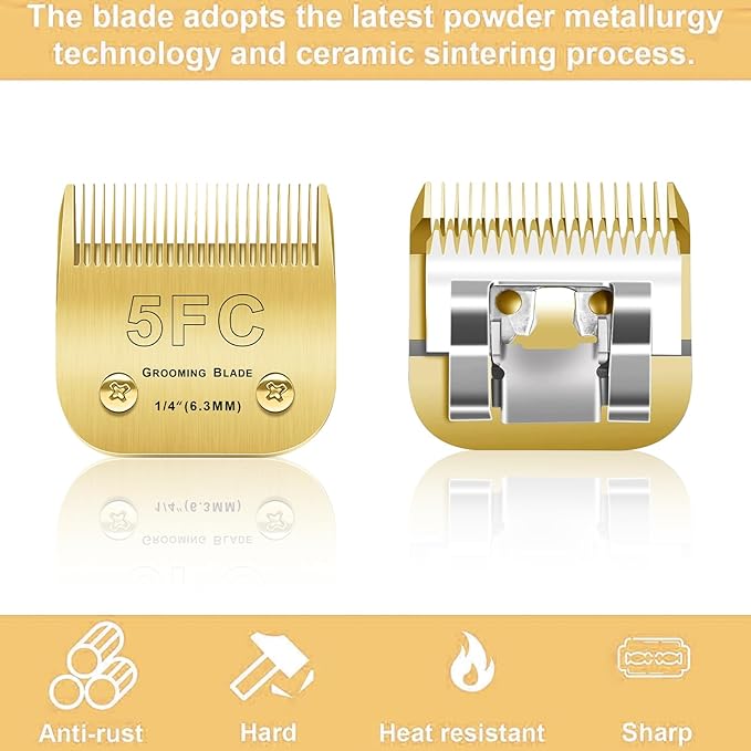 5 Blades Dog Grooming Blades Compatible with Andis/Oster A5/Wahl KM-10 Series Dog Clippers Replacement Blades,Detachable Dog Clipper Blades,(Gold 5FC/3PCS)