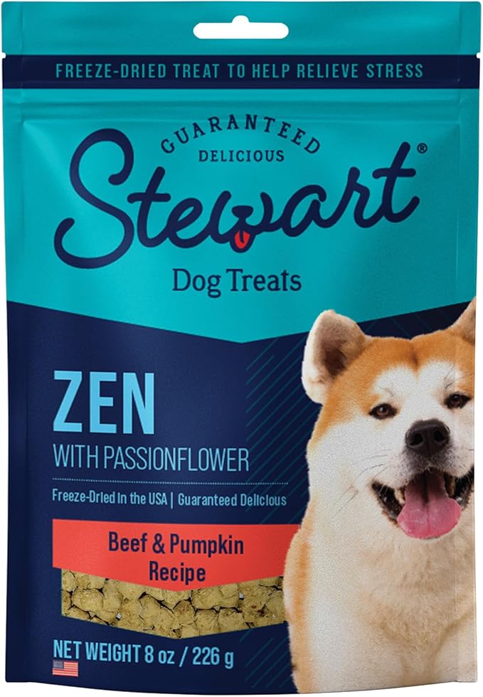 Stewart Freeze Dried Dog Treats, Zen Beef & Pumpkin, Anxiety Relief, Grain Free, 8 Ounce Resealable Pouch, Made in USA