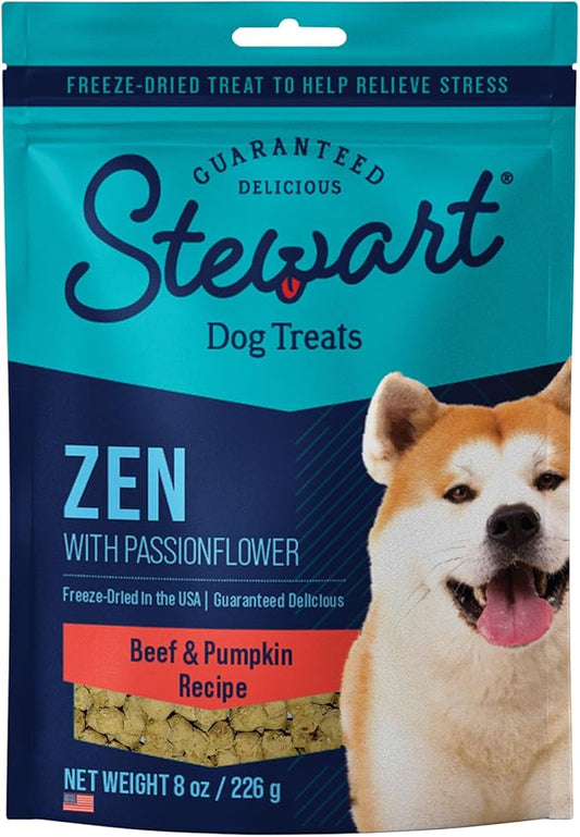 Stewart Freeze Dried Dog Treats, Zen Beef & Pumpkin, Anxiety Relief, Grain Free, 8 Ounce Resealable Pouch, Made in USA