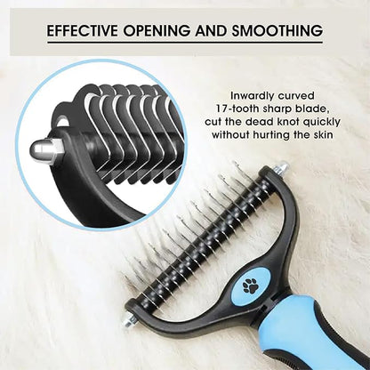 Pet hair remover comb, grooming brush, detangler, hair brush, double-sided blades. Friendly Dog Brush for Shedding & Effective Hair. Shedding Comb and Dematting Tool for Grooming