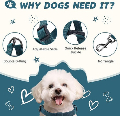 Dog Harness and Leash Set for Medium Dogs Soft Natural Bamboo Fabric, No Pull Dog Harness, Step-in Adjustable Dog Leash, Dog Harness and Leash Set for Medium Dogs-Teal Blue