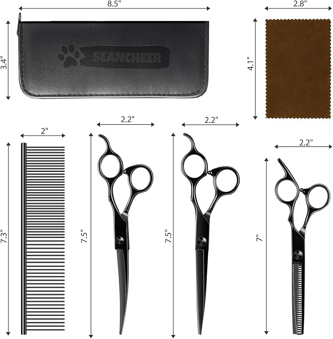 5 In 1 Dog Grooming Scissors Kit, 7" Long Professional 4CR Pet Grooming Kit Heavy Duty Stainless Sharp And Durable Dog Clippers for Grooming Shears Suitable for Cats, Dogs & Other Pets