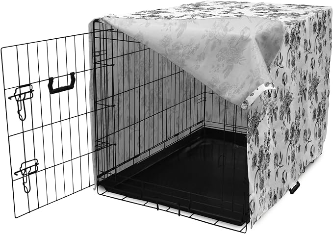 Ambesonne Black and White Dog Crate Cover, Vintage Floral Pattern Victorian Classic Royal Inspired New Modern Art, Easy to Use Pet Kennel Cover for Cats & Medium Dogs, 30 Inch, Black and White
