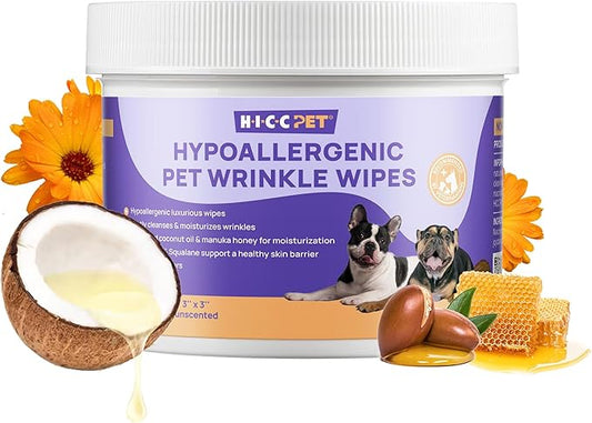 HICC PET Wrinkle Wipes for Dogs, 100 Count, Hypoallergenic Dog Wipes, Wrinkle Wipes French Bulldog, Deep Cleaning & Deodorizing, Dog Wipes for Grooming Faces, Paws & Butts