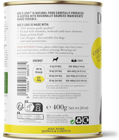 DOG'S LOVE Single Protein, Limited Ingredients, Ethically Sourced, Grain Free Wet Dog Food - Canned Soft Dog Food, Grain Free Dog Food for Your Dog - Premium Can Dog Food | 6 cans (14.1 Oz, Chicken)