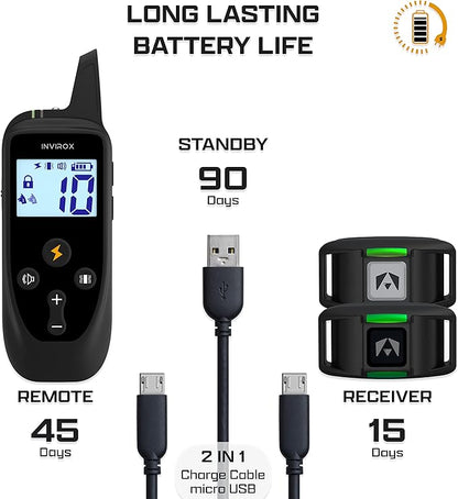 INVIROX Dog Training Collar for Large Dog X2 [2025 Edition] 123 Levels Dog E Collars 1100yd Range, 100% Waterproof, Rechargeable Electric Dog Collars for Medium Dogs, E Collar for Large Dogs