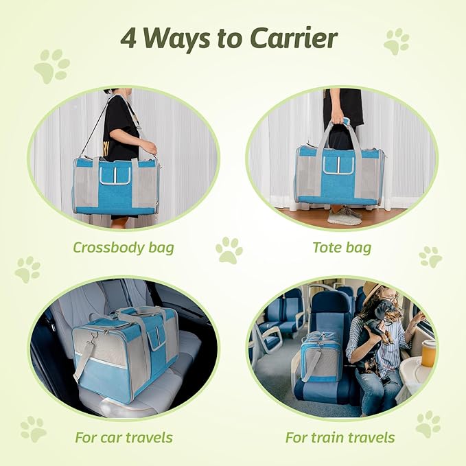 Sedioso Large Cat Carrier for 2 Cats, 21.7x 13.8x 13.8in Pet Carrier for Cat and Dog Up to 38lbs, All-Sided Mesh Cat Carrier with Great Ventilation, Portable Soft Sided Pet Carrier for Traveling(Blue)