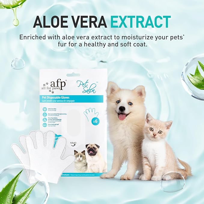 ALL FOR PAWS Cleaning & Deodorizing Bathing Wipes for Dogs and Cats Pet Grooming Wipes for Face, Body and Paws, Moisturizing No-Rinse Disposable Gloves 9 x 5 inchs 6pcs x 2