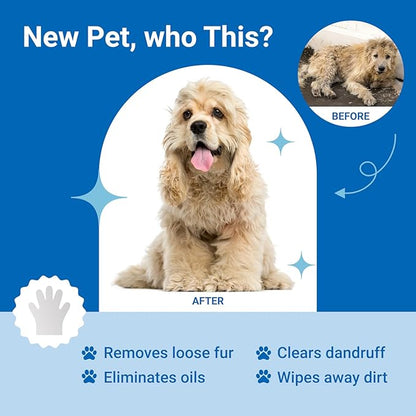 Pet Grooming Glove Wipes, Dog and Cat Cleaning Wipes for Fur, Paws, Butt, Puppy and Dog wet wipes, Hypoallergenic Deodorizing with Natural Sunshine Oat Extract, On-the-Go Freshness, Fast clean