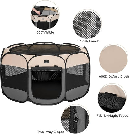 A4Pet Portable Kitten Playpen for Cats, 27" Foldable Pet Playpen for Puppy/Cat/Rabbit/Chick, with Removable Zipper Top & Mesh Panel(11_ _ 7.5_)