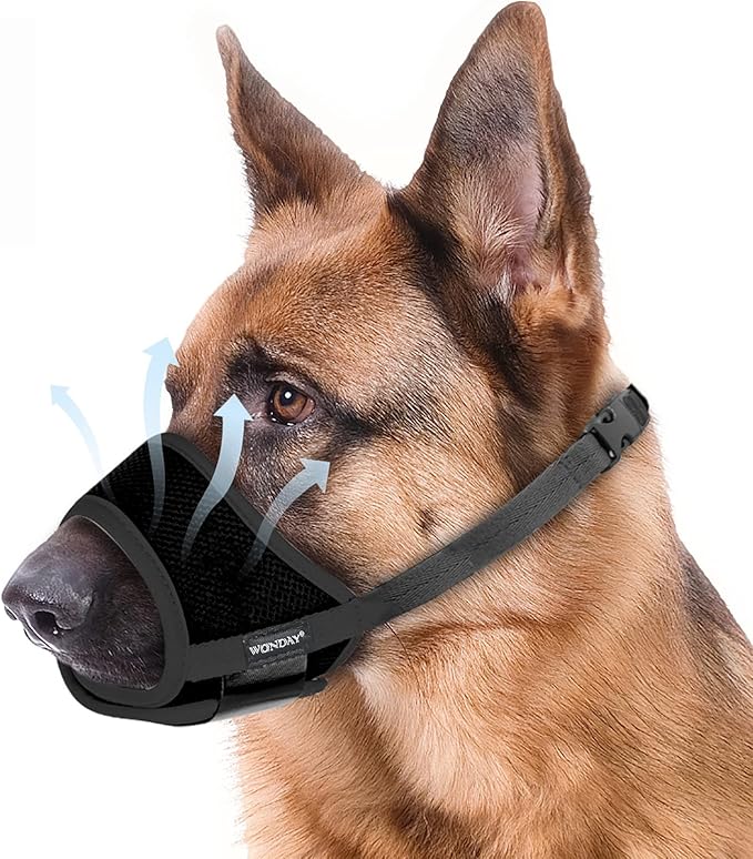 Dog Muzzle for Small Medium Large Dogs, Dog Muzzles for Biting Barking and Chewing Puppy Muzzle Nylon Soft Mesh Breathable Adjustable Loop Muzzle Anti-Dropping (M, Black)