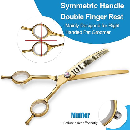 7" Downward Curved Dog Grooming Thinning Scissors for Grooming Face and Paws Safety Shears Trimming Cutting Shears for Dog Cat Pet Grooming Gold
