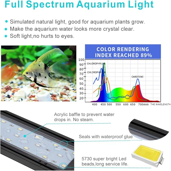 hygger 14W Full Spectrum Aquarium Light with Aluminum Alloy Shell Extendable Brackets, White Blue Red LEDs, External Controller, for Freshwater Fish Tank (18-24 inch)