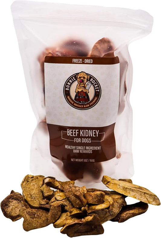 Freeze Dried Beef Kidney Dog Treats - Single Ingredient Beef Dog Treats with High Protein - Low Fat & Carb Dog Snacks for Digestive & Dental Health - 100% Beef - 5oz