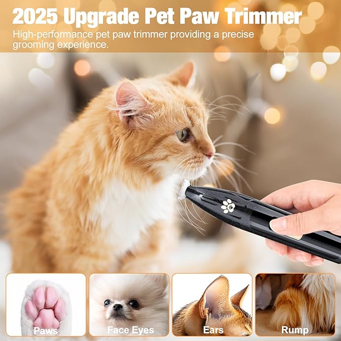 Dog Grooming Kit with LED Display, Low Noise Pet Clippers, Cordless Dog Hair Trimmer for Paws, Ears, Face, Rump with LED Light (Streamer Black)