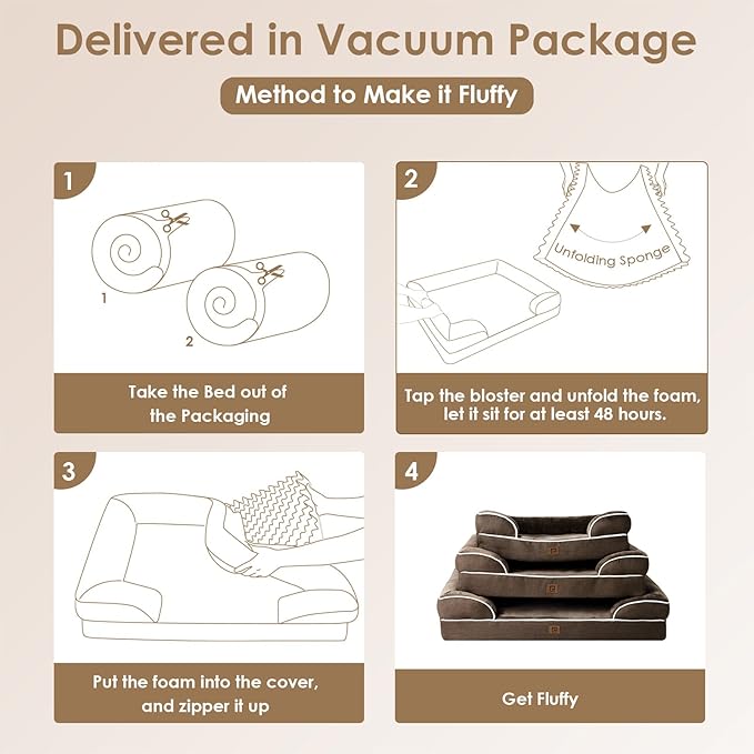 EHEYCIGA Orthopedic Dog Bed for Small Dogs, Waterproof Memory Foam Small Dog Beds with Sides, Non-Slip Bottom and Egg-Crate Foam Medium Dog Couch Bed with Washable Removable Cover, Brown