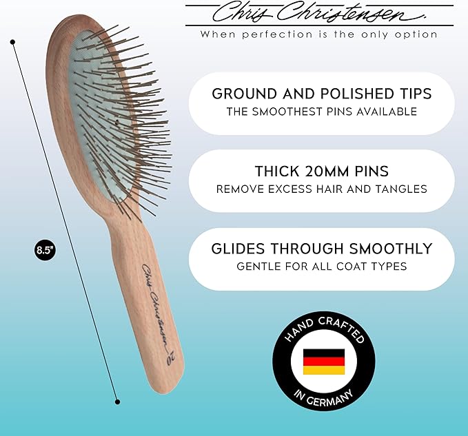 Chris Christensen 20 mm Oval Pin Dog Brush, Original Series, Groom Like a Professional, Stainless Steel Pins, Lightweight Beech Wood Body, Ground and Polished Tips