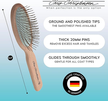 Chris Christensen 20 mm Oval Pin Dog Brush, Original Series, Groom Like a Professional, Stainless Steel Pins, Lightweight Beech Wood Body, Ground and Polished Tips