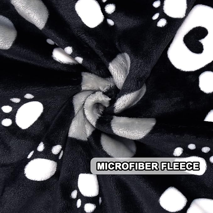 Dog Blanket, Soft Fleece Dog Blankets for Extra Large Dogs, Fluffy Flannel Pet Cat Puppy Blanket Mat Cover for Bed Couch, Cute Paw Print Throw Blanket for Dogs, Black 80"X60"