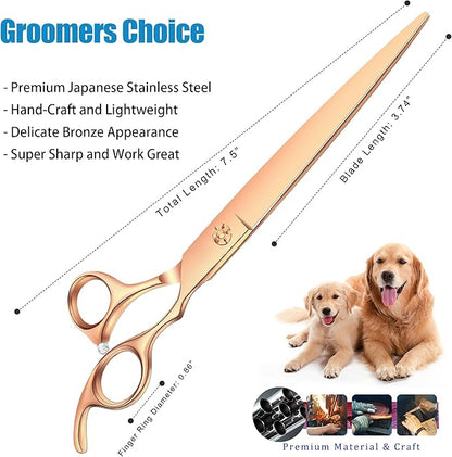 7.5" Dog Grooming Scissors Trimming Cutting Shears Professional for Dog Cat Pet Animal Grooming on Face and Paws Gold