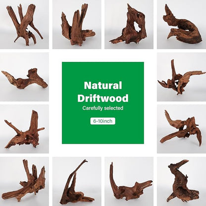 Driftwood for Aquarium Natural Aquarium Wood for Aquascaping Fish Tank Decorations Reptile Tank Decor (Natural Driftwood 6-10" (Pack of 3))