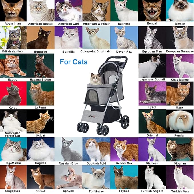 Pet Stroller, Cat Dog Stroller for Medium Small Dog with Storage Basket Foldable Lightweight Dog Carrier Trolley, 4 Wheel, Gray