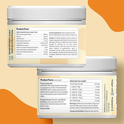 Pet Wellbeing Core Kidney Care for Dogs - Daily Phosphate Binder, Supports Healthy Kidney Function with FOS, Chitosan, Probiotics - Veterinarian-Formulated 5.08 oz (144 g) Powder