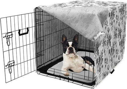 Ambesonne Black and White Dog Crate Cover, 22 Inch, Polyester Canvas Fabric, Water Resistant, Machine Washable, Easy to Use, Fits Standard Large Wire Crates