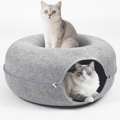 Cat Caves for Indoor Cats, Large Cat Tunnel for Multiple & Large Cats, Scratch Detachable Cave Bed, Kitten Donut Kitty Hideaway Up to 45 Lbs