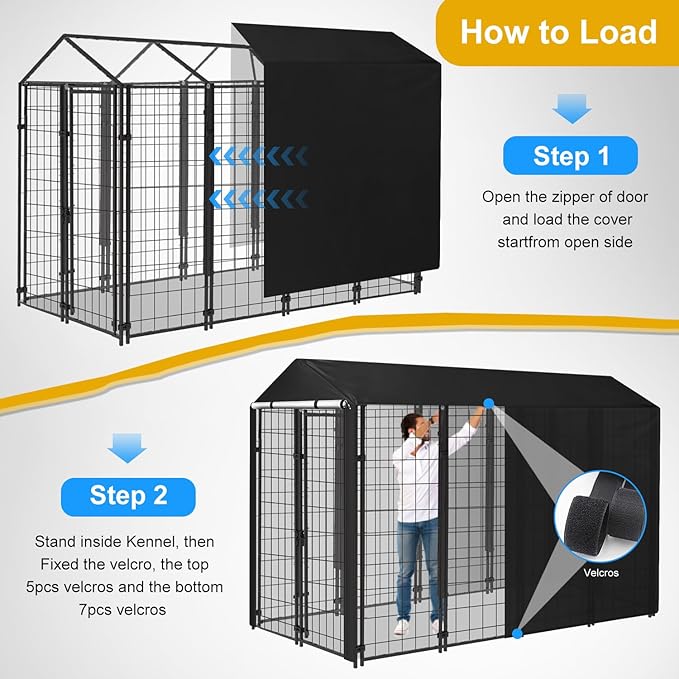 Dog Kennel Cover Large Shade Outdoor Playpen Cover Fully Enclosed Outside Waterproof Dog Crate Cover with Anti-UV Mesh Window and Clear Pannel for Viewing (Cover only Patent Design)