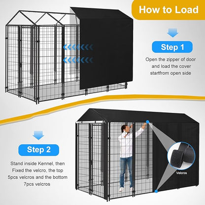 Dog Kennel Cover Large Shade Outdoor Playpen Cover Fully Enclosed Outside Waterproof Dog Crate Cover with Anti-UV Mesh Window and Clear Pannel for Viewing (Cover only Patent Design)