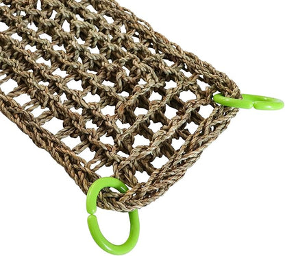 39 x 7 Inches Seagrass Mat, Natural Seagrass Woven Net, Bird Hammock Mat with Hooks, Cage Accessories, Climbing Rope Ladder Chew Toys for Cockatiel, Hamster, Guinea Pig, Rats, Parakeet