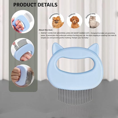 SKYPIA Dog & Cat Combs For Home Grooming Massage Kit  2-IN-1 Detangler Brush with Massaging Shell Comb For Long & Curly Hair, Removes Knots, Mats and Tangles Pet Hair Remover Soft Dematting and Deshedding For Dog Puppy Rabbit (Blue, 2 Pcs)