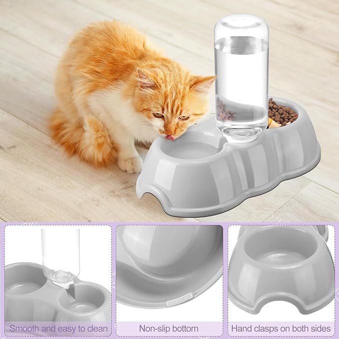 7 Pcs Small Cat Kitten Starter Kit Cat Litter Box with Shovel Paw Litter Mat Double Automatic Kitten Bowls Toy Teaser Stick Collar Essentials Kits for 1-3 Lbs Beginner(Stylish,Purple)