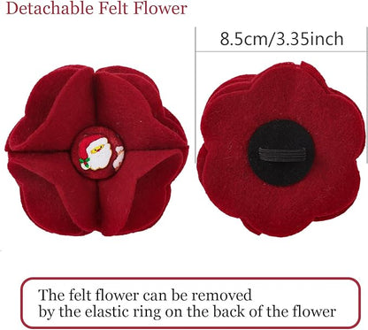 ARING PET Christmas Dog Collar-Girl Dog Collar with Felt Flowers, Cute Red Christmas Dog Collars Pet Collars with Metal Buckle