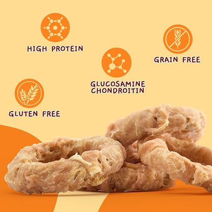 Jungle Calling Beef Tendons for Adult Dogs, Chicken Wrapped Tendons Dog Chews Long Lasting Hip and Joint Supplement for Dogs with Glucosamine (Ring)