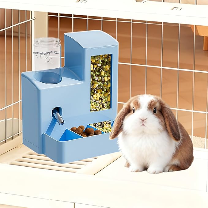 2 in 1 Guinea Pig Food Water Dispenser, Rabbit Water Bottle Leak-Proof, 2 in 1 No-Drip Automatic Dispenser for Guinea Pig Cage, Chinchilla, Ferret, Hamster Small Animal Waterer (Pink, 2 in 1)