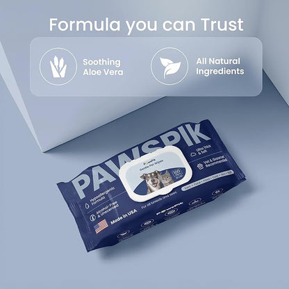 Made in USA Premium Pet Wipes with All Natural Ingredients for Dogs & Cats, Body, Ears, Face, Butt & Paws - 8x8 Inch Large - Unscented, Ultra Thick, Hypoallergenic & Alcohol-Free (4 Packs (400 pcs))