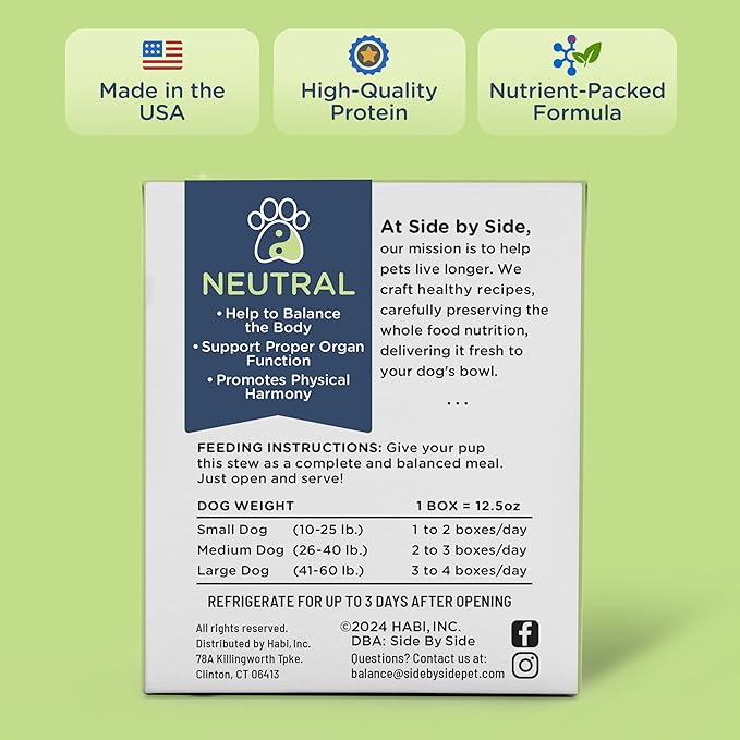 Side by Side Beef & Salmon Stew - Neutral Wet Dog Food & Dog Food Topper for All Breeds - Made with Nutrients & Whole Raw Ingredients - No Artificial Additives or Fillers - USA Made (12.5 oz, 6-Pack)