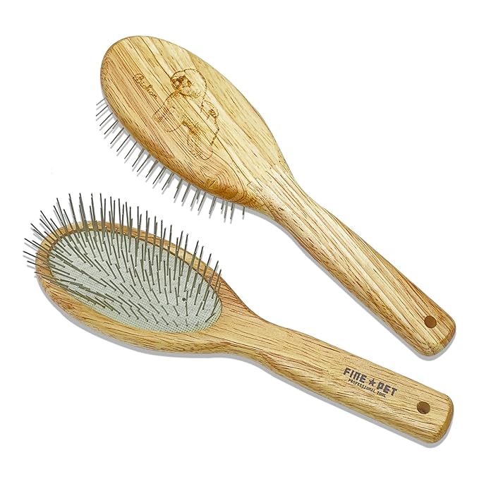 Der Meister Wooden Dog Brush, 25MM Oval Pin Brush, Stainless Steel Pins with Polished Tips for Long Hair Pet Grooming, Professional Grooming Brush for Dogs & Cats