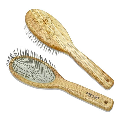Der Meister Wooden Dog Brush, 25MM Oval Pin Brush, Stainless Steel Pins with Polished Tips for Long Hair Pet Grooming, Professional Grooming Brush for Dogs & Cats