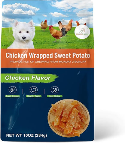 MON2SUN Dog Treats Rawhide Free Chicken Wrapped Sweet Potato Snacks, Gluten & Grain Free, Treats for Puppy and Small Dogs, (Chicken, 10 Ounce -Pack of 1)