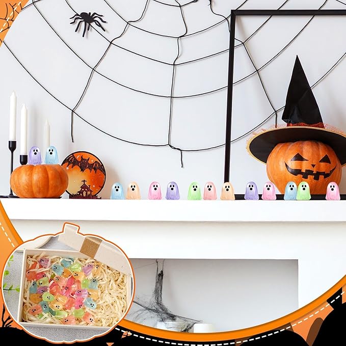 56 Pcs Luminous Mini Ghosts,Halloween Tiny Resin Ghosts Figures Glow in The Dark mini Ghosts Miniature Statue for Plant Pot Landscape Lawn Landscape Home Party Decor