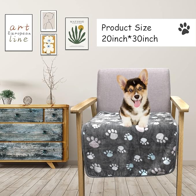 Rezutan Upgraded Dog Blankets for Medium Dogs, 3 Pack Dog Cat Blankets Washable, Soft Pet Mat Throw Cover for Kennel Crate Bed, Cute Paw Pattern, Dog Blanket, Pet Blanket 30"x20"