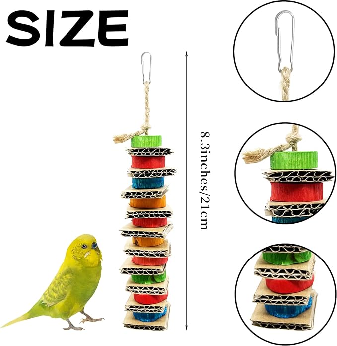 4 Pack Small Bird Chews Toy Natural Cardboard Wood Parrot Chewing Cage Hanging Toys for Conures Parakeet Cockatiel Budgies Love Birds Canary