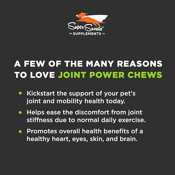 Super Snouts Joint Power – 60 Soft Chews – Joint Supplement for Dogs and Cats with Green Lipped Mussel Helps Ease Discomfort & Stiffness– Made in The USA